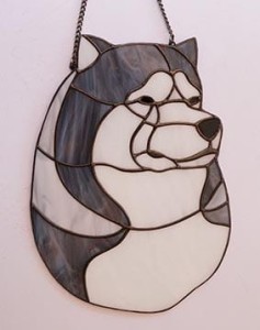 Alaskan Malamute head - stained glass window decoration 