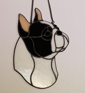 Boston Terrier head - stained glass window decoration 