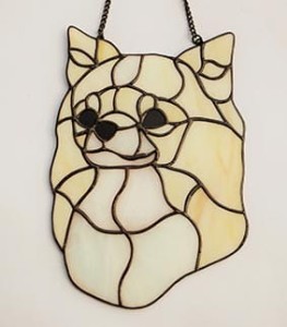 Chihuahua Long- haired head - stained glass window decoration 