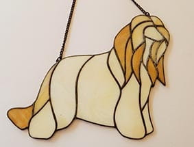 Chinese Crested Dog Powder Puff flap ears - stained glass window decoration