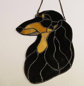 Dachshund  Long-haired head - stained glass  window decoration 
