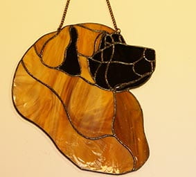 Leonberger head - stained glass window decoration 