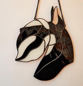 Miniature Schnauzer cropped head - stained glass window decoration 
