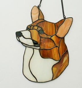 Welsh Corgi Pembroke head - stained glass window decoration 