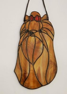 Yorkshire Terrier head - stained glass window decoration 