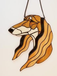 Chart perski Saluki  głowa - zawieszka witrażowa 