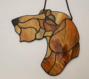 Dachshund  Wire- haired head - stained glass window decoration 