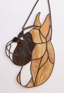 Boxer cropped head - stained glass window decoration 