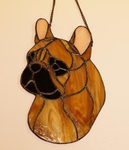 French Bulldog head - stained glass window decoration 