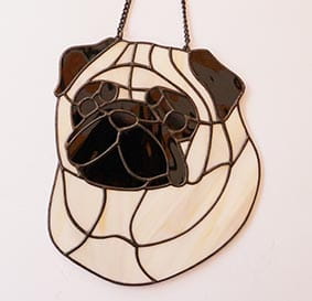 Pug head - stained glass window decoration 